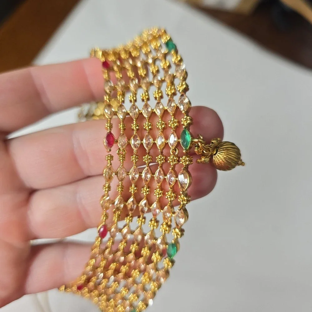Vintage Indian Kundan Choker Necklace adjustable drawstring cord Necklace